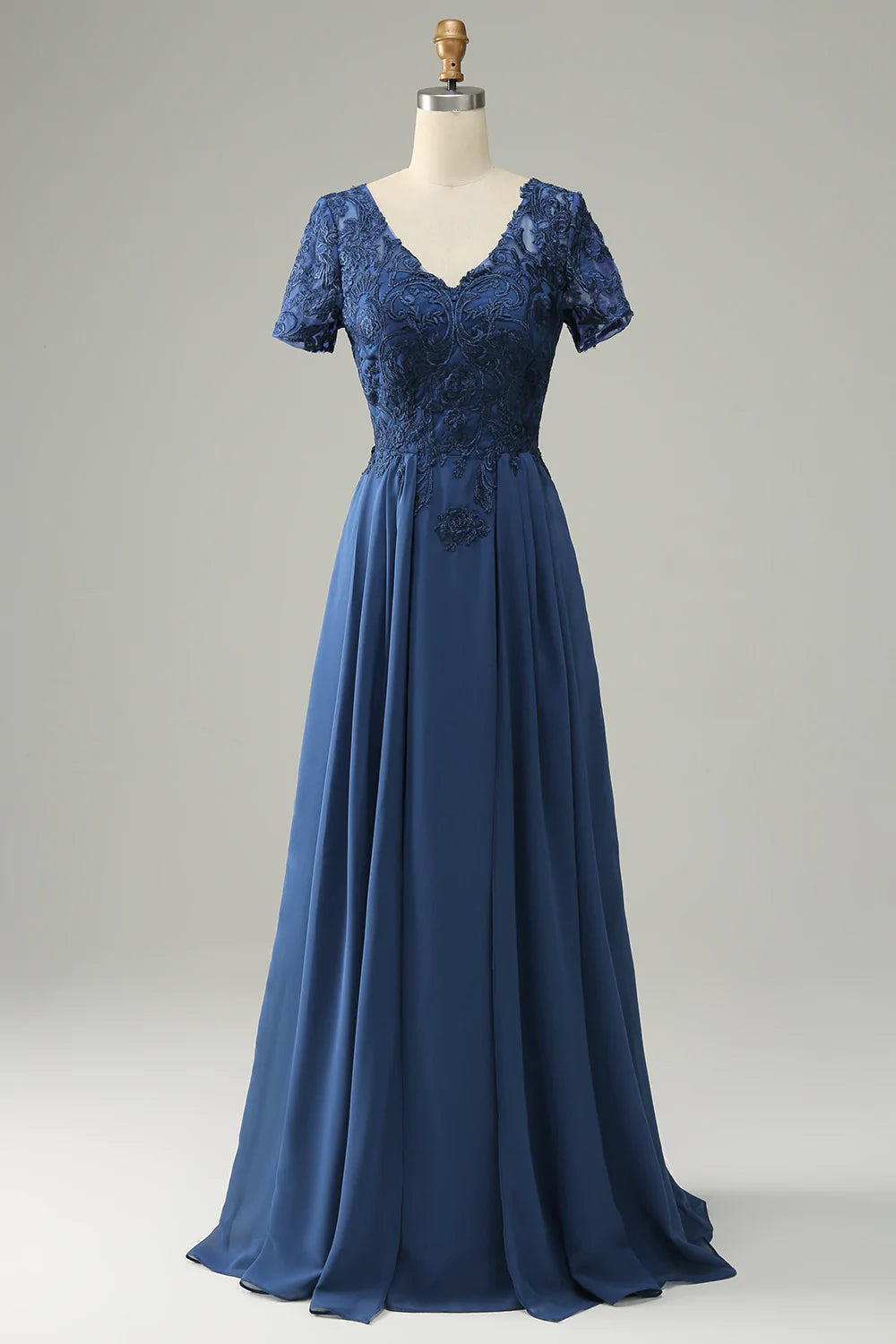 Azul A Línea Vestido de Madrina Con Apliques