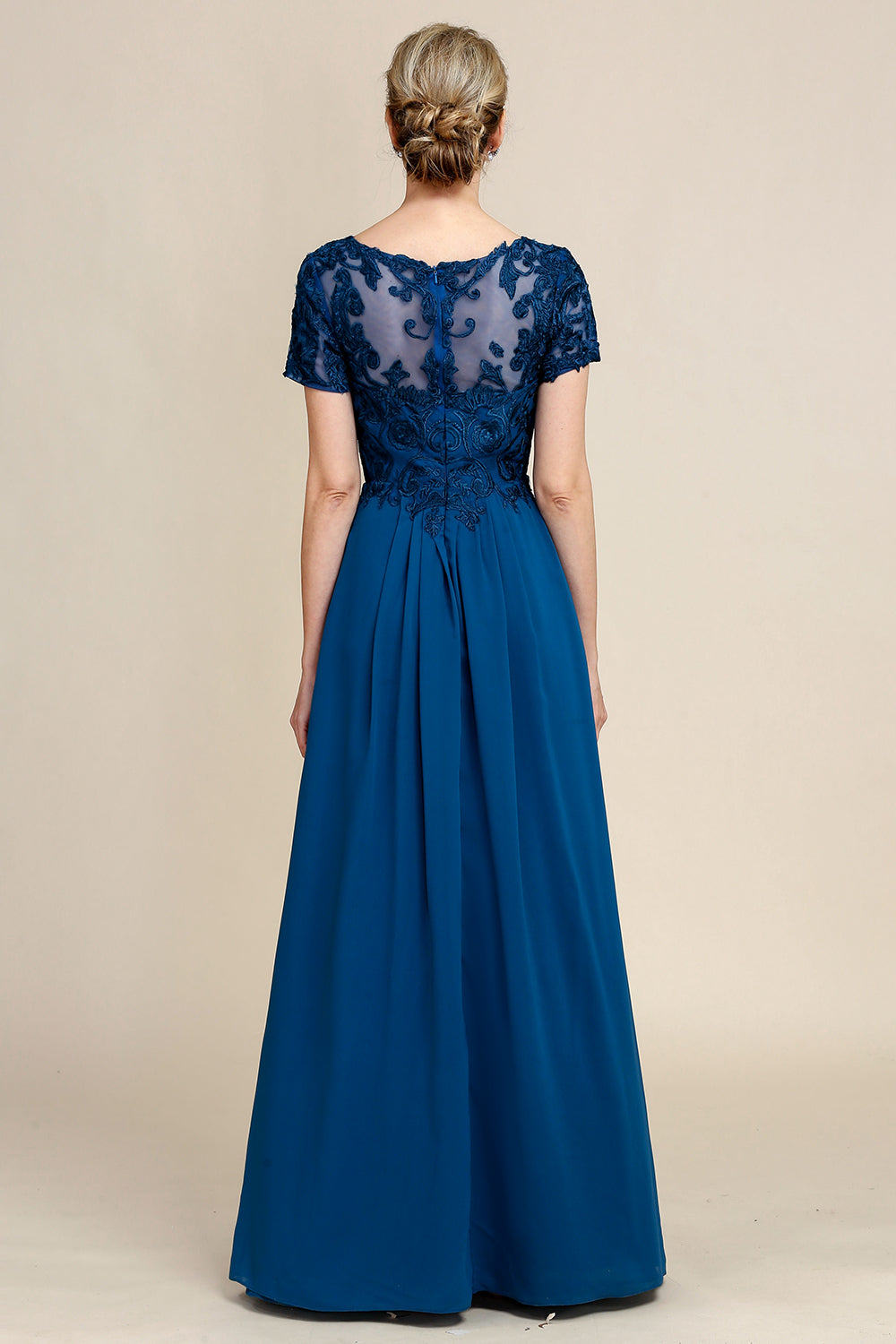 Azul A Línea Vestido de Madrina Con Apliques