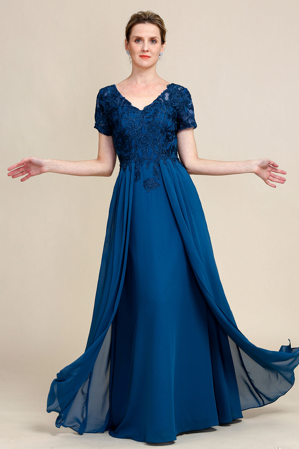 Azul A Línea Vestido de Madrina Con Apliques