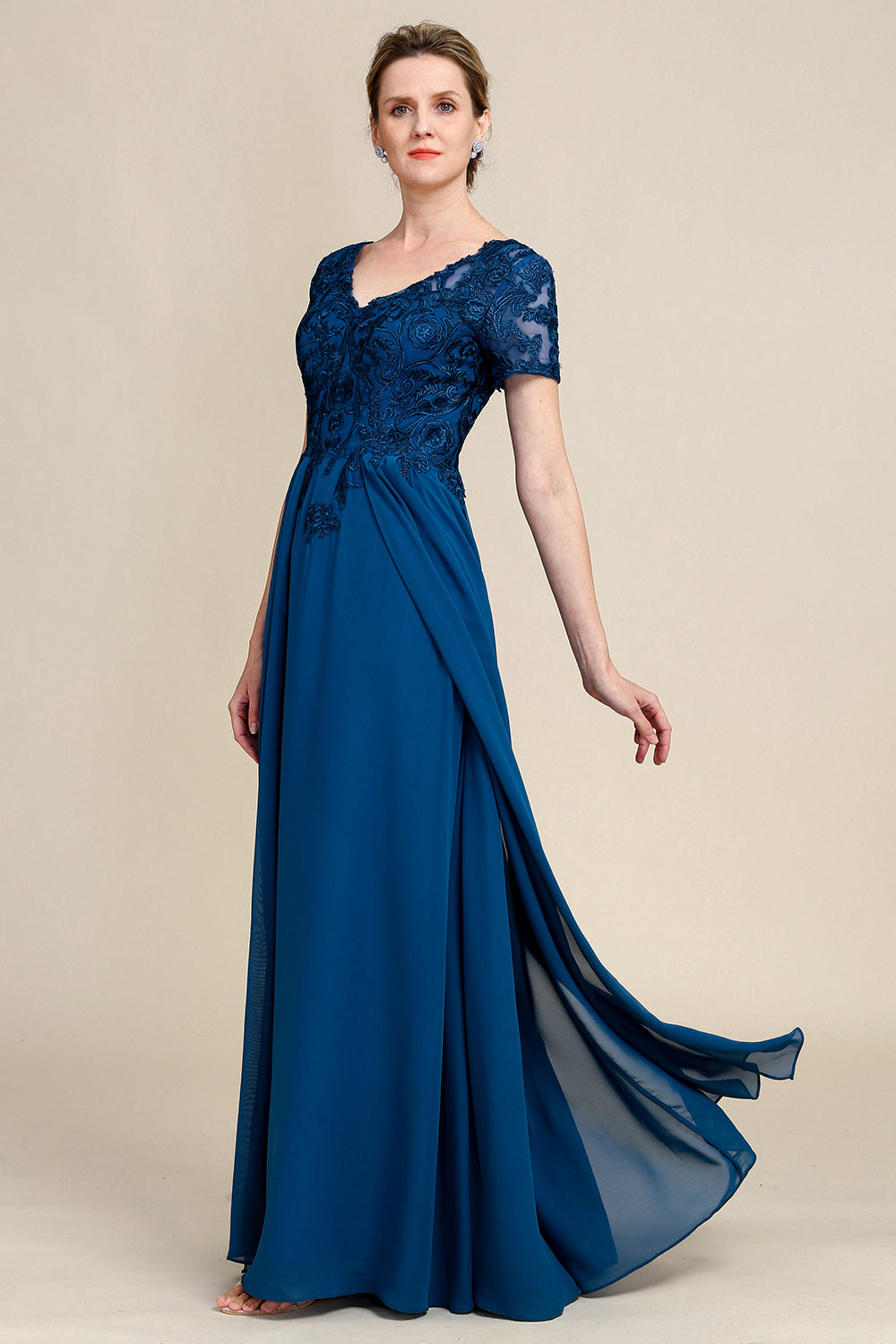 Azul A Línea Vestido de Madrina Con Apliques