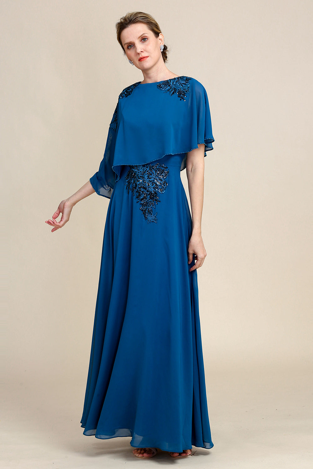Gasa Vestido de Madrina Encaje Azul Pavo Real