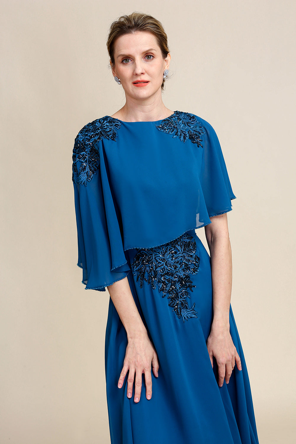 Gasa Vestido de Madrina Encaje Azul Pavo Real