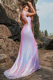 Sirena Púrpura Vestido de Fiesta Con Plumas
