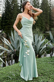 Correas de Espagueti Verde Claro Vestido de Dama de Honor