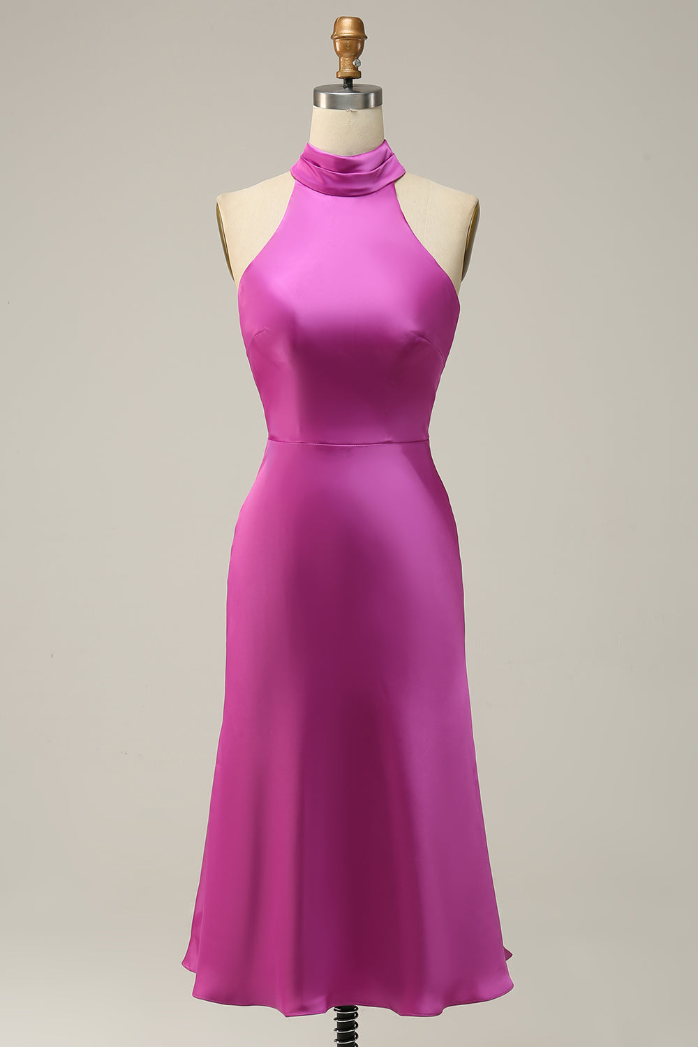 Halter Satin Fucsia Vestido de Dama de Honor