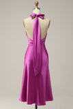 Halter Satin Fucsia Vestido de Dama de Honor