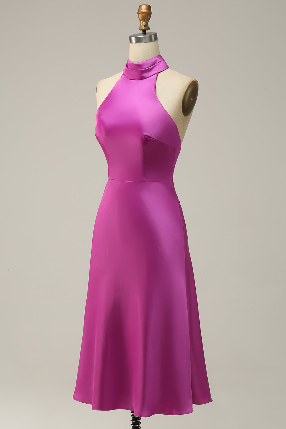 Halter Satin Fucsia Vestido de Dama de Honor
