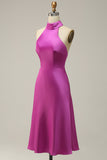 Halter Satin Fucsia Vestido de Dama de Honor