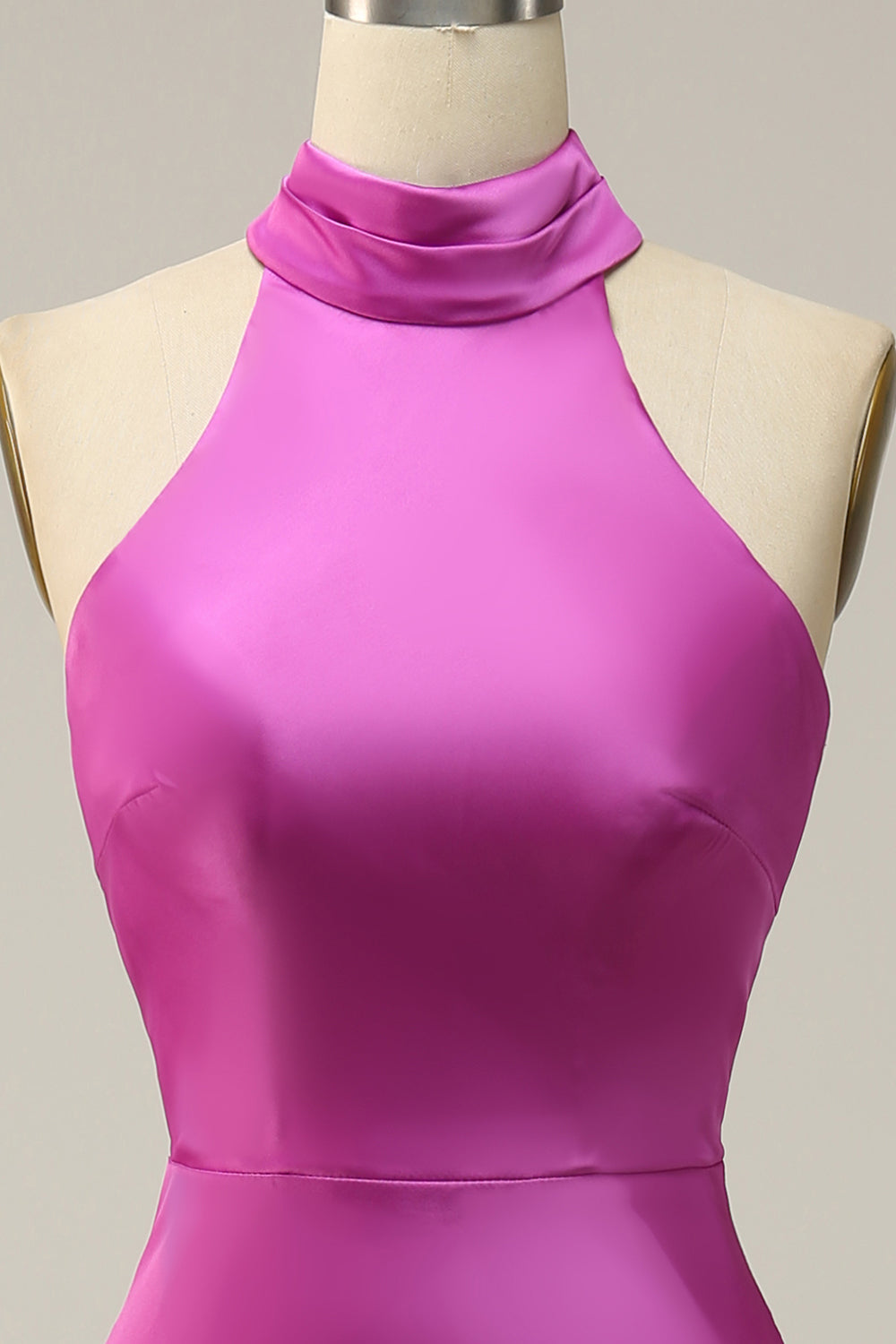 Halter Satin Fucsia Vestido de Dama de Honor