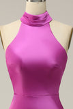 Halter Satin Fucsia Vestido de Dama de Honor