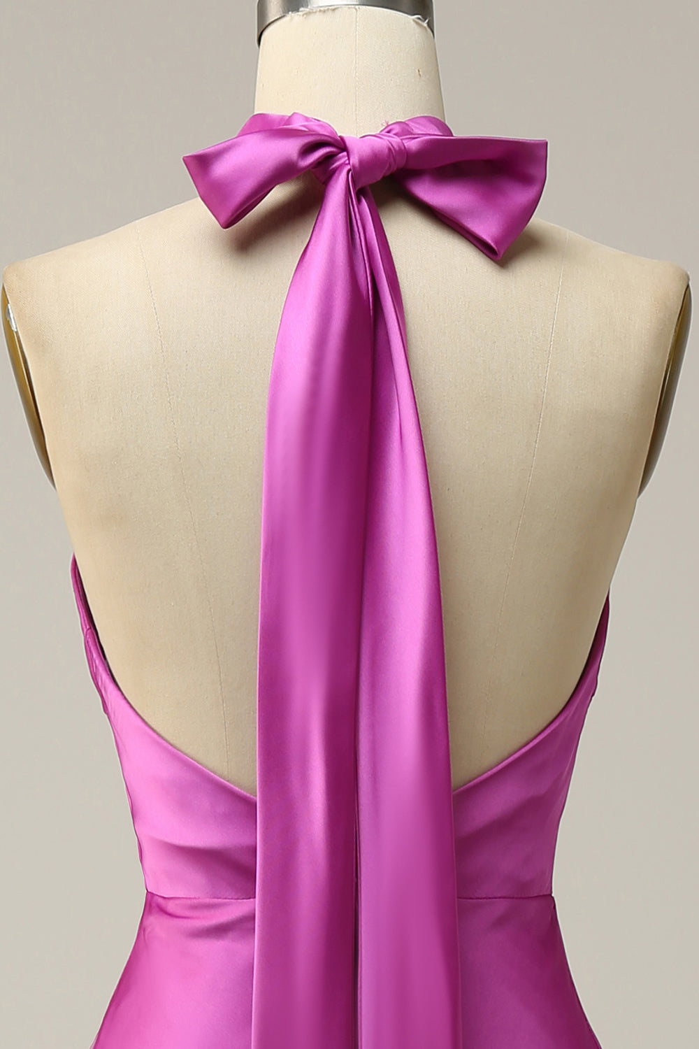 Halter Satin Fucsia Vestido de Dama de Honor