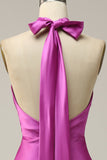 Halter Satin Fucsia Vestido de Dama de Honor