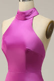 Halter Satin Fucsia Vestido de Dama de Honor