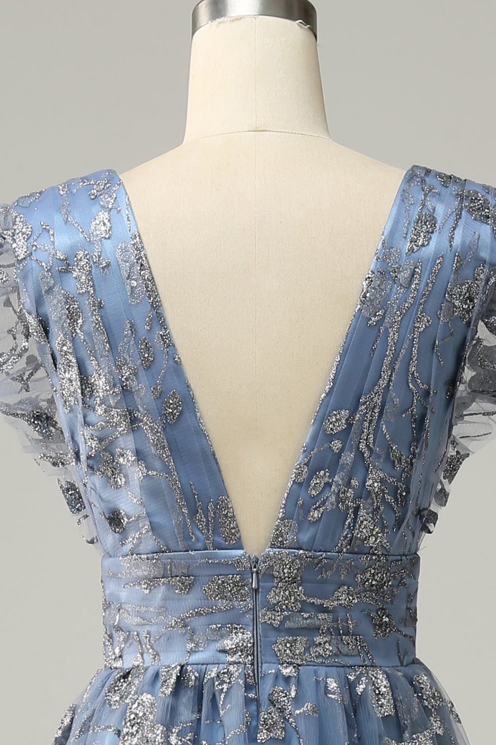 A Línea V Cuello Gris Azul Talla Grande Vestido de Graduación