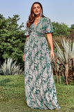Línea A Cuello en V Verde Vestido de Fiesta Talla Grande