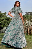 Línea A Cuello en V Verde Vestido de Fiesta Talla Grande