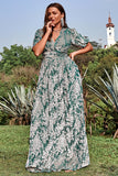 Línea A Cuello en V Verde Vestido de Fiesta Talla Grande