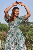 Línea A Cuello en V Verde Vestido de Fiesta Talla Grande