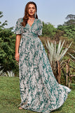 Línea A Cuello en V Verde Vestido de Fiesta Talla Grande