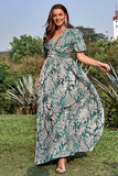 Línea A Cuello en V Verde Vestido de Fiesta Talla Grande