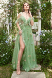 A Línea Verde Vestido Largo de Graduación con Bordado