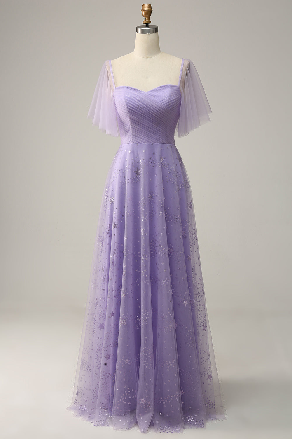 Vestido de Gradución Púrpura Fuera del Hombros Con Volantes