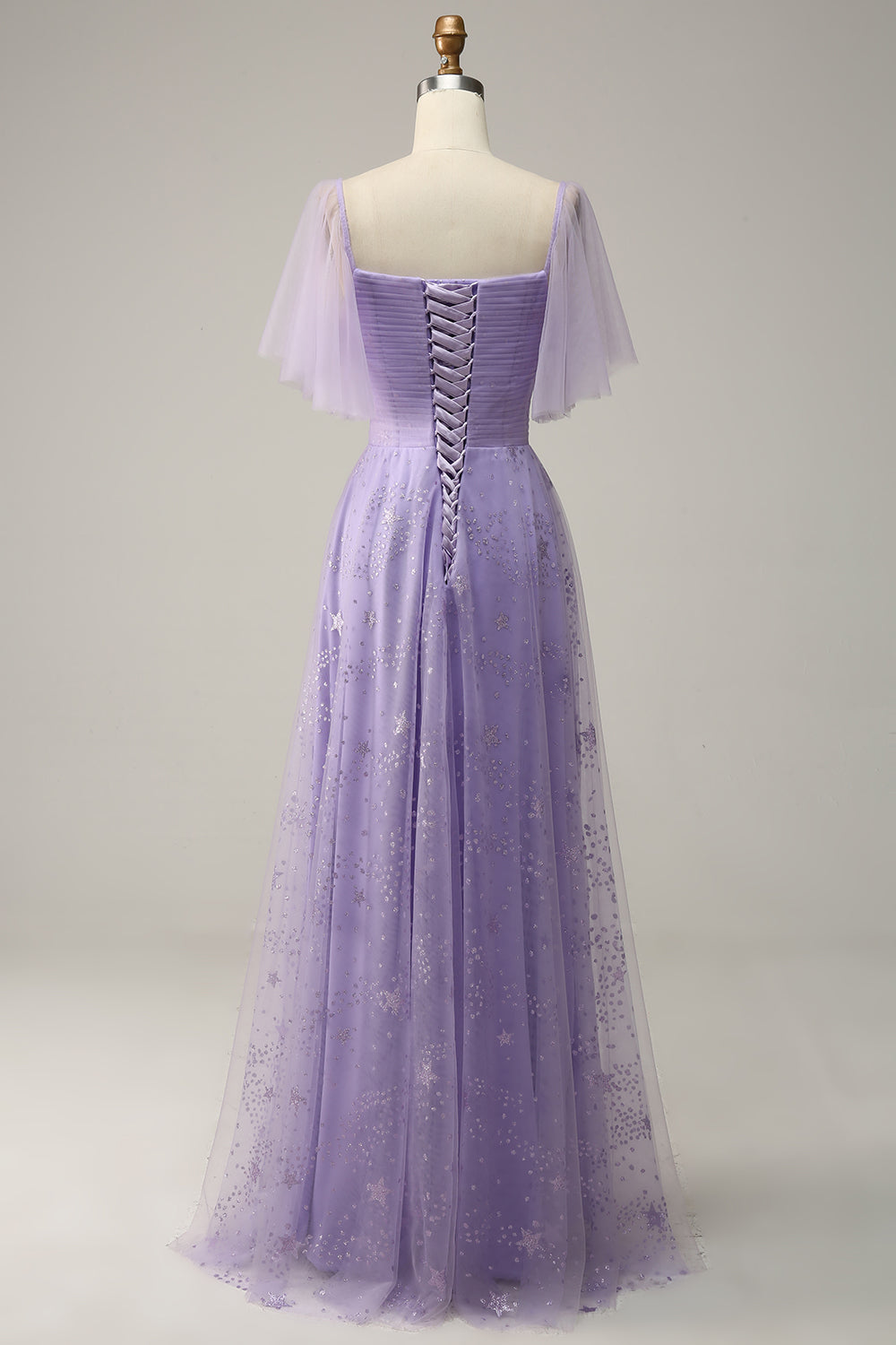 Vestido de Gradución Púrpura Fuera del Hombros Con Volantes