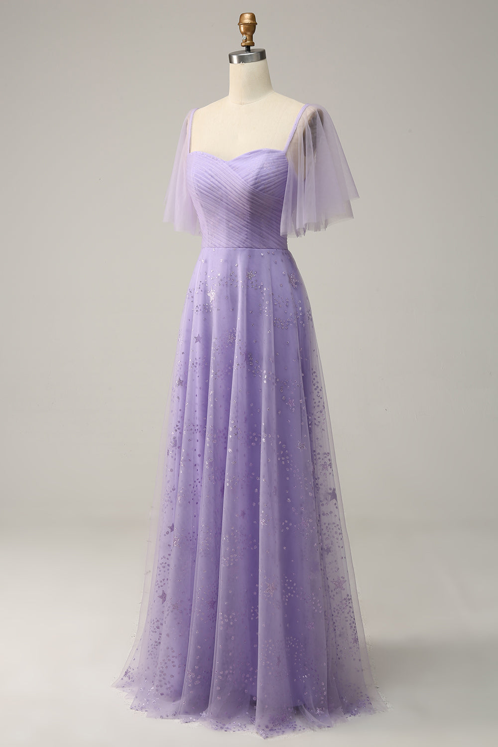 Vestido de Gradución Púrpura Fuera del Hombros Con Volantes