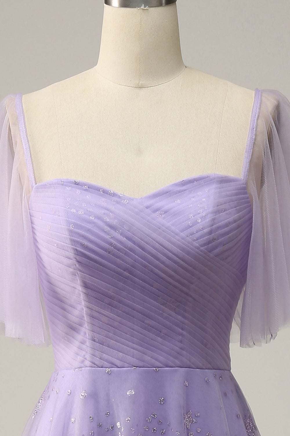 Vestido de Gradución Púrpura Fuera del Hombros Con Volantes