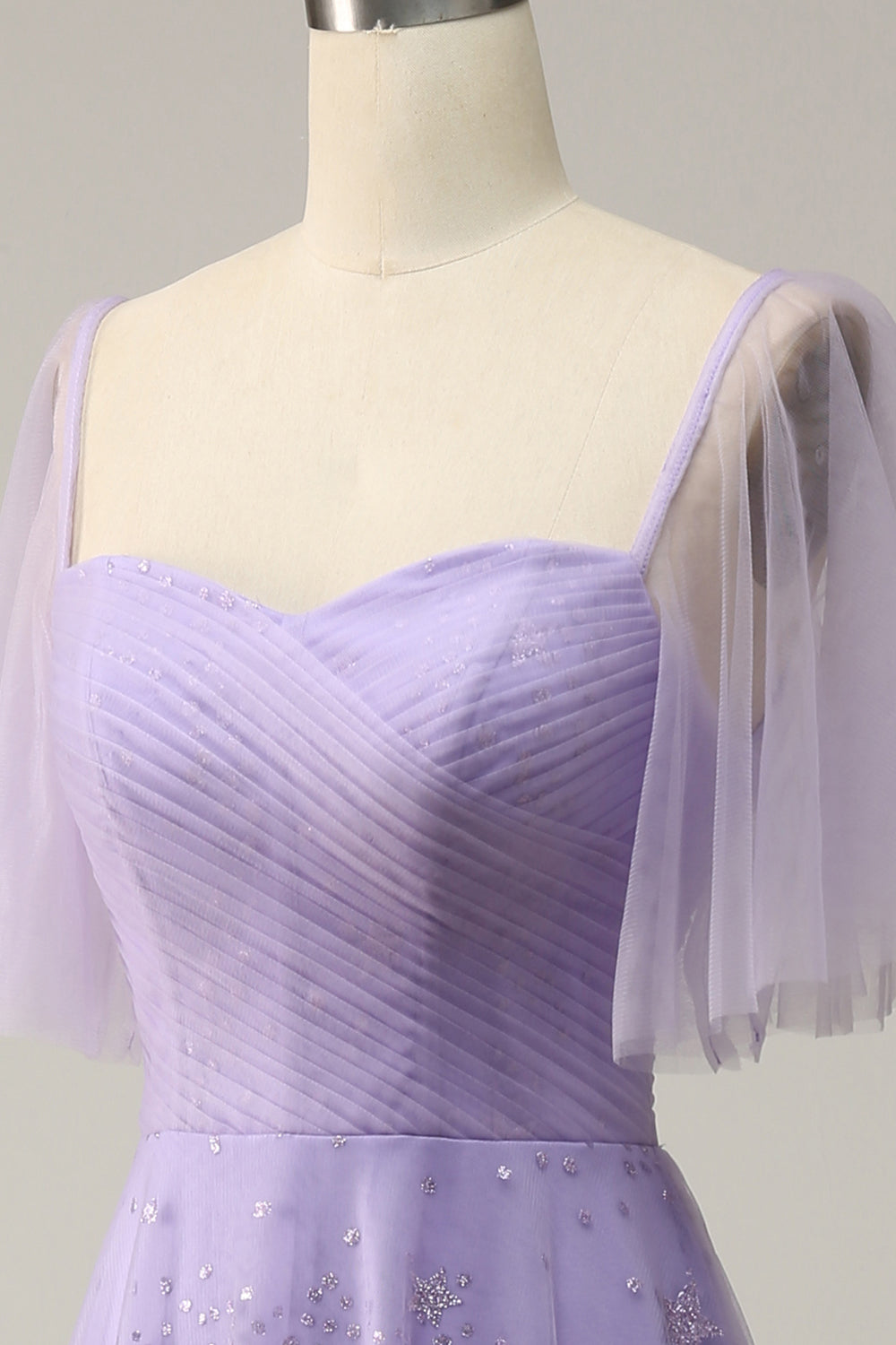 Vestido de Gradución Púrpura Fuera del Hombros Con Volantes