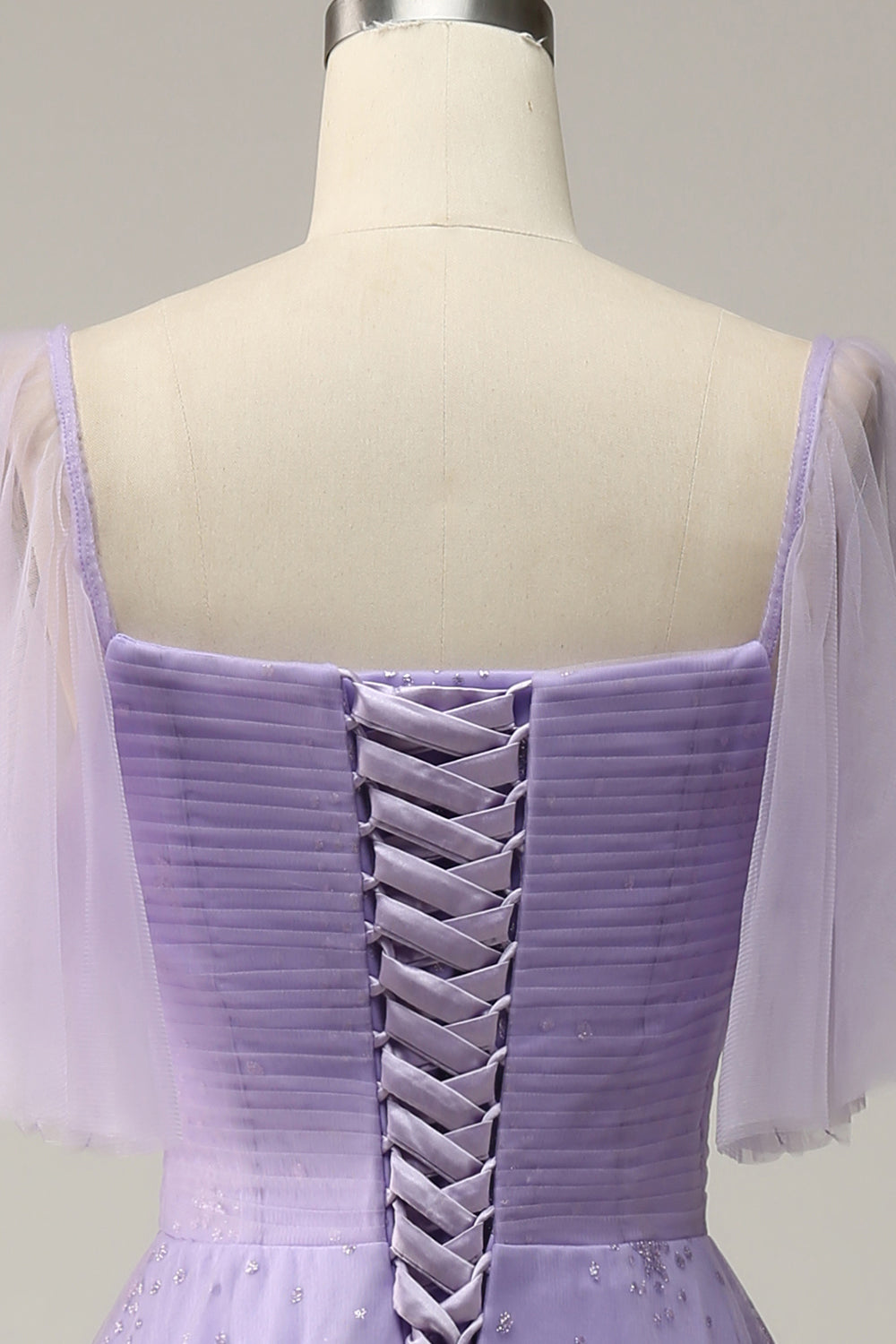 Vestido de Gradución Púrpura Fuera del Hombros Con Volantes