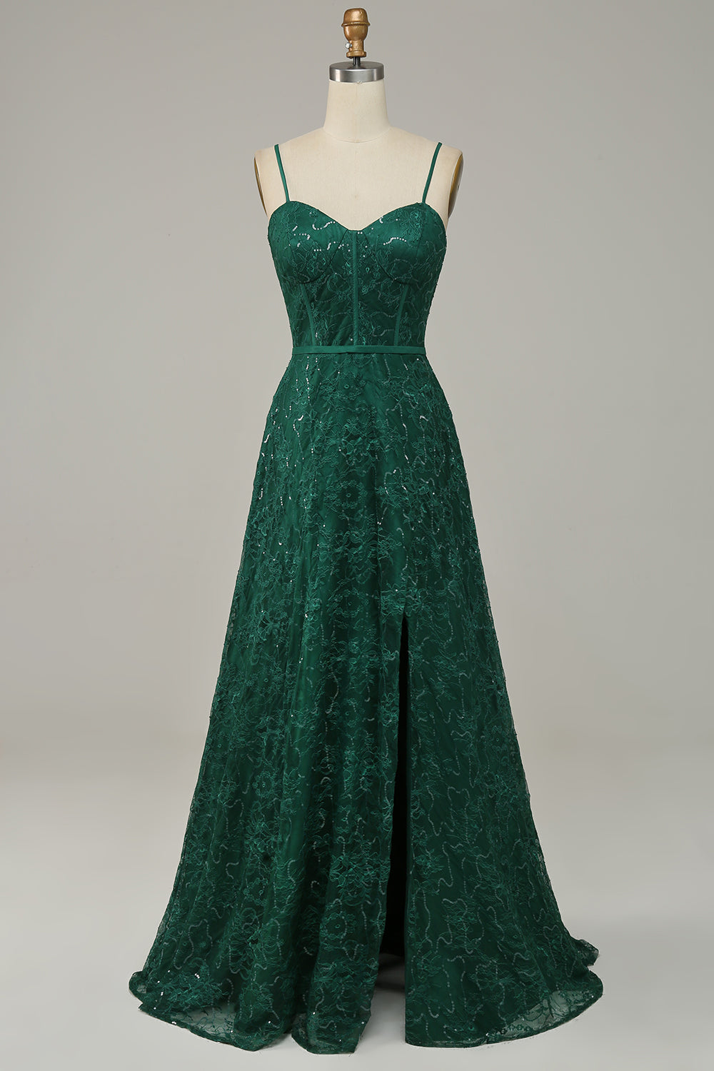 Encaje Verde Oscuro Vestido de Fiesta Tirantes de Espagueti