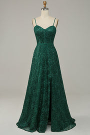 Encaje Verde Oscuro Vestido de Fiesta Tirantes de Espagueti
