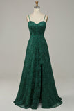 Encaje Verde Oscuro Vestido de Fiesta Tirantes de Espagueti