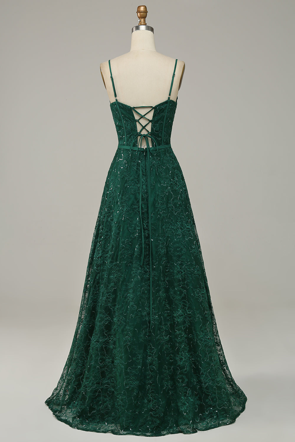 Encaje Verde Oscuro Vestido de Fiesta Tirantes de Espagueti