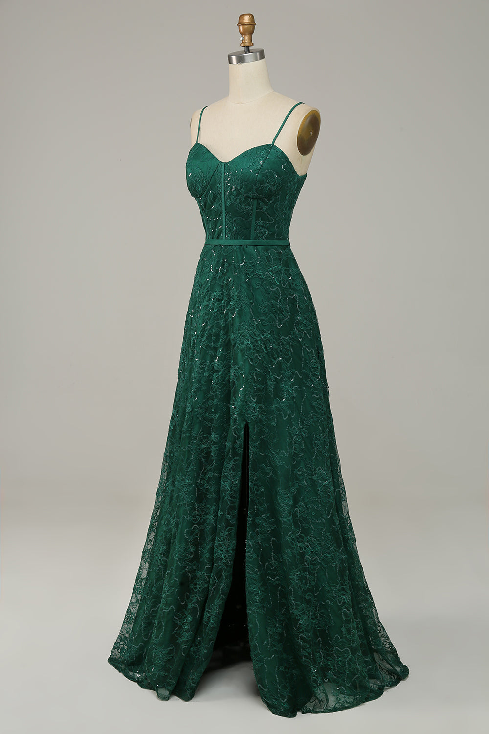 Encaje Verde Oscuro Vestido de Fiesta Tirantes de Espagueti