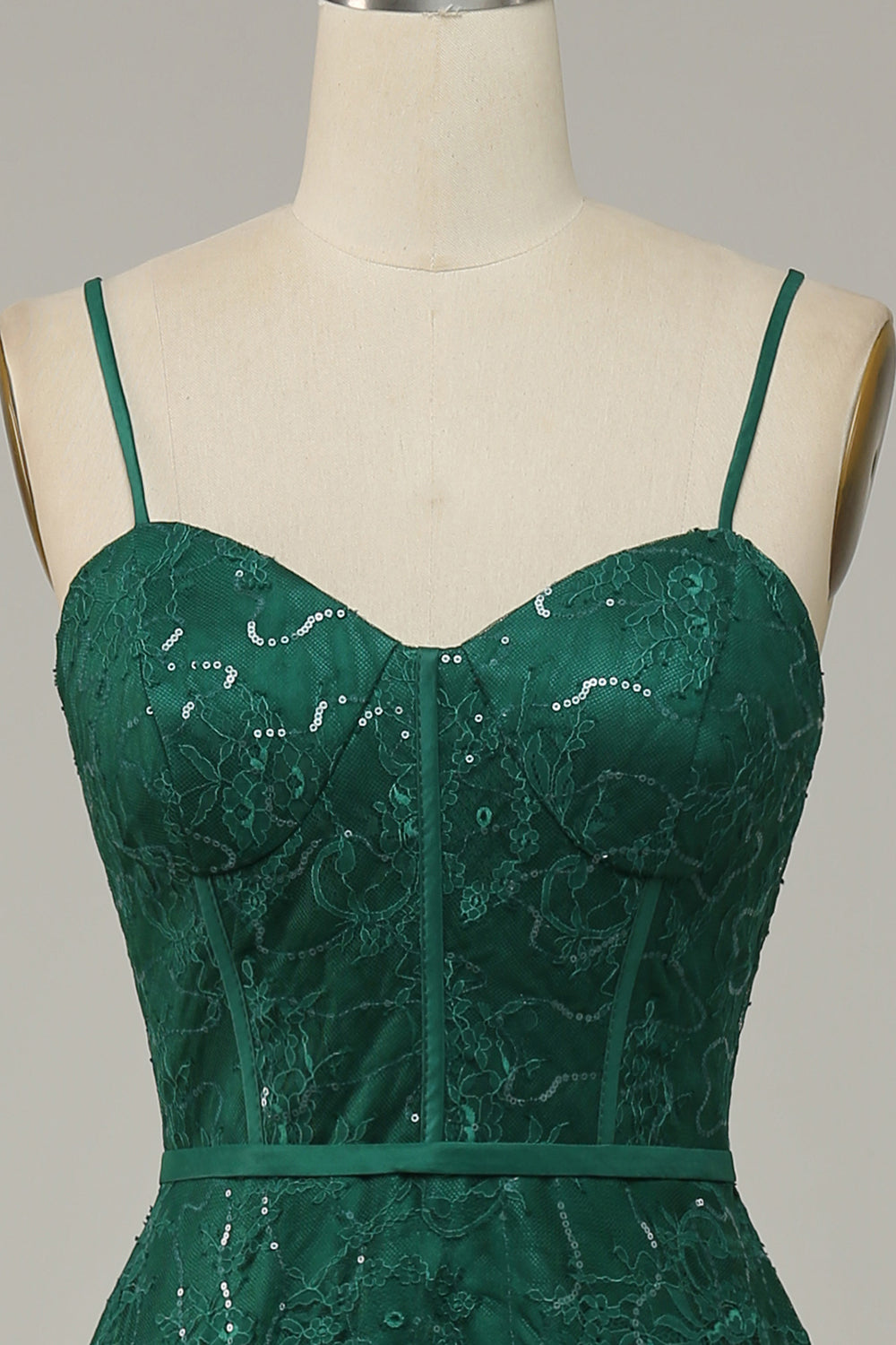 Encaje Verde Oscuro Vestido de Fiesta Tirantes de Espagueti