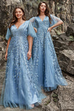 Vestido de Graduación Gris Azul Línea A