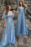 Vestido de Graduación Gris Azul Línea A