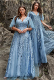 Vestido de Graduación Gris Azul Línea A
