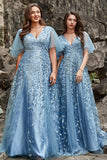 Vestido de Graduación Gris Azul Línea A