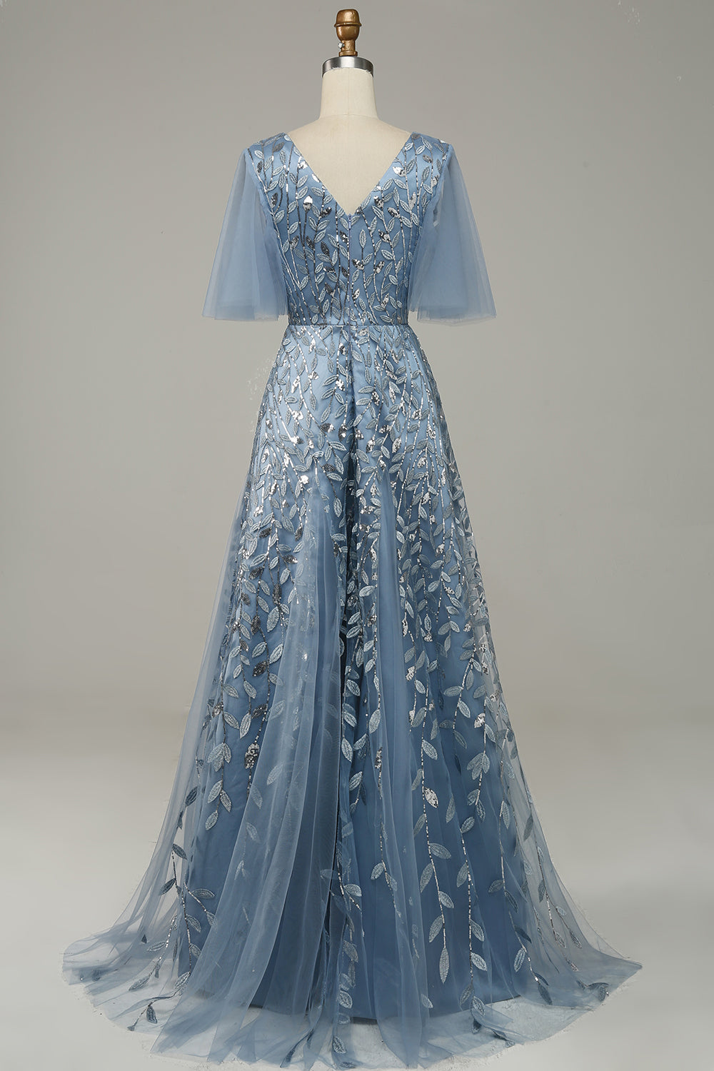 Vestido de Graduación Tul Azul Gris