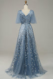 Vestido de Graduación Tul Azul Gris