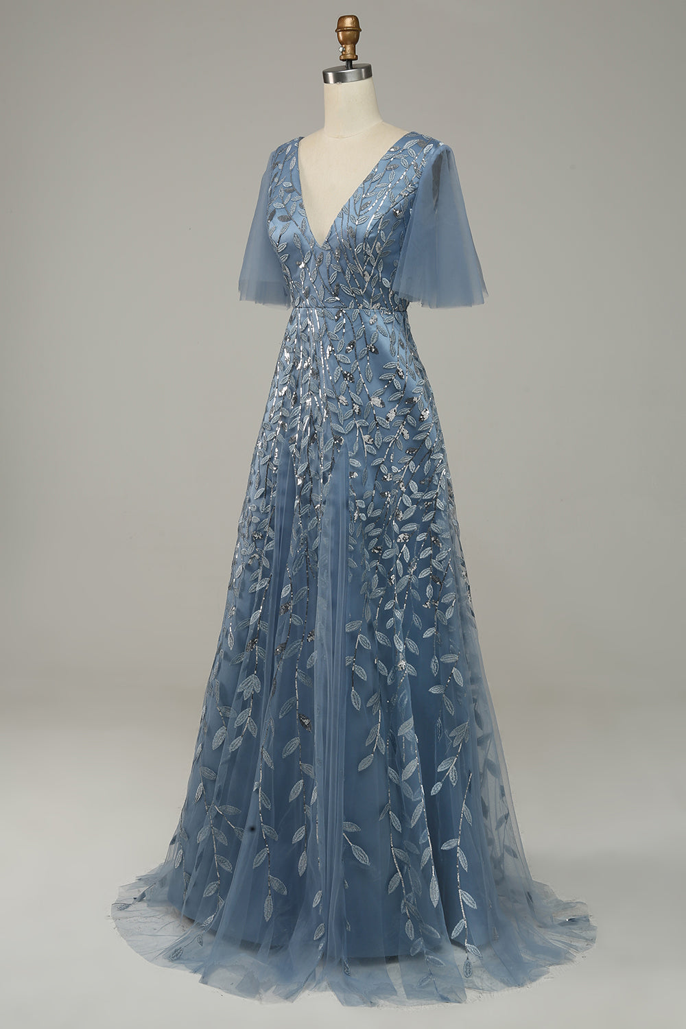 Vestido de Graduación Tul Azul Gris