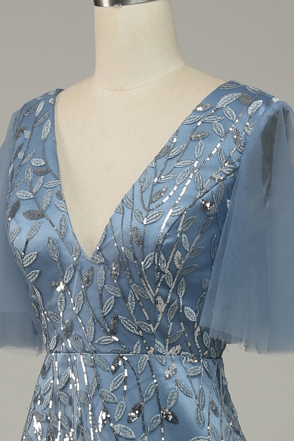 Vestido de Graduación Tul Azul Gris