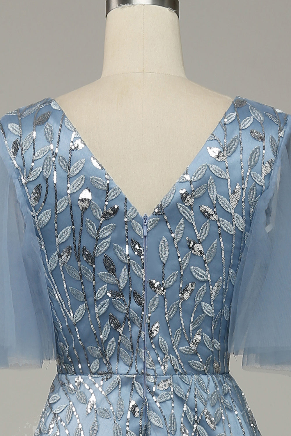 Vestido de Graduación Tul Azul Gris