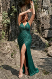 Sirena Tirantes de Espagueti Verde Oscuro Vestido de Fiesta