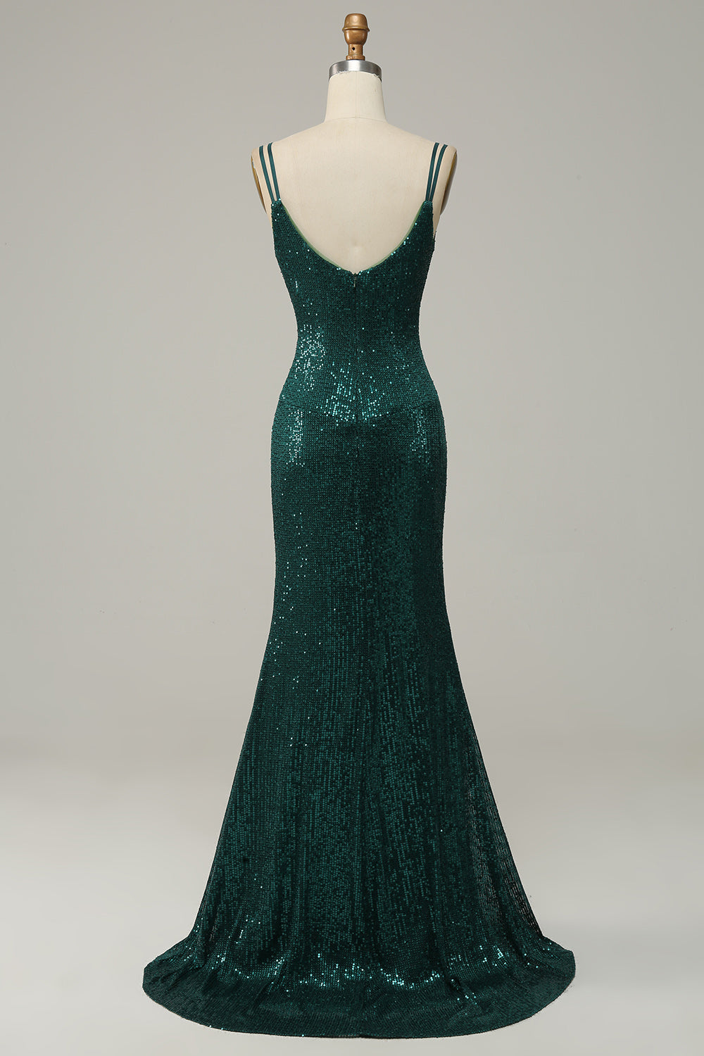 Correas de Espagueti Lentejuelas Verde Oscuro Vestido de Fiesta