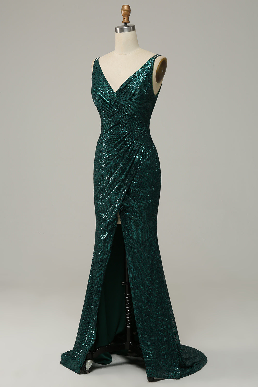 Correas de Espagueti Lentejuelas Verde Oscuro Vestido de Fiesta