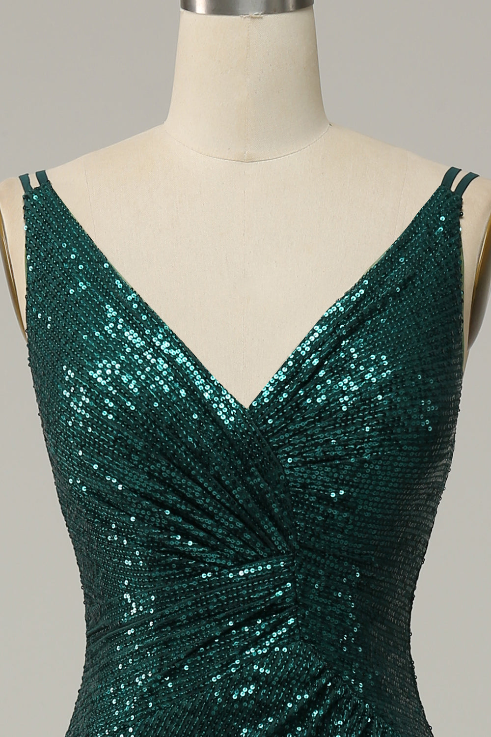 Correas de Espagueti Lentejuelas Verde Oscuro Vestido de Fiesta